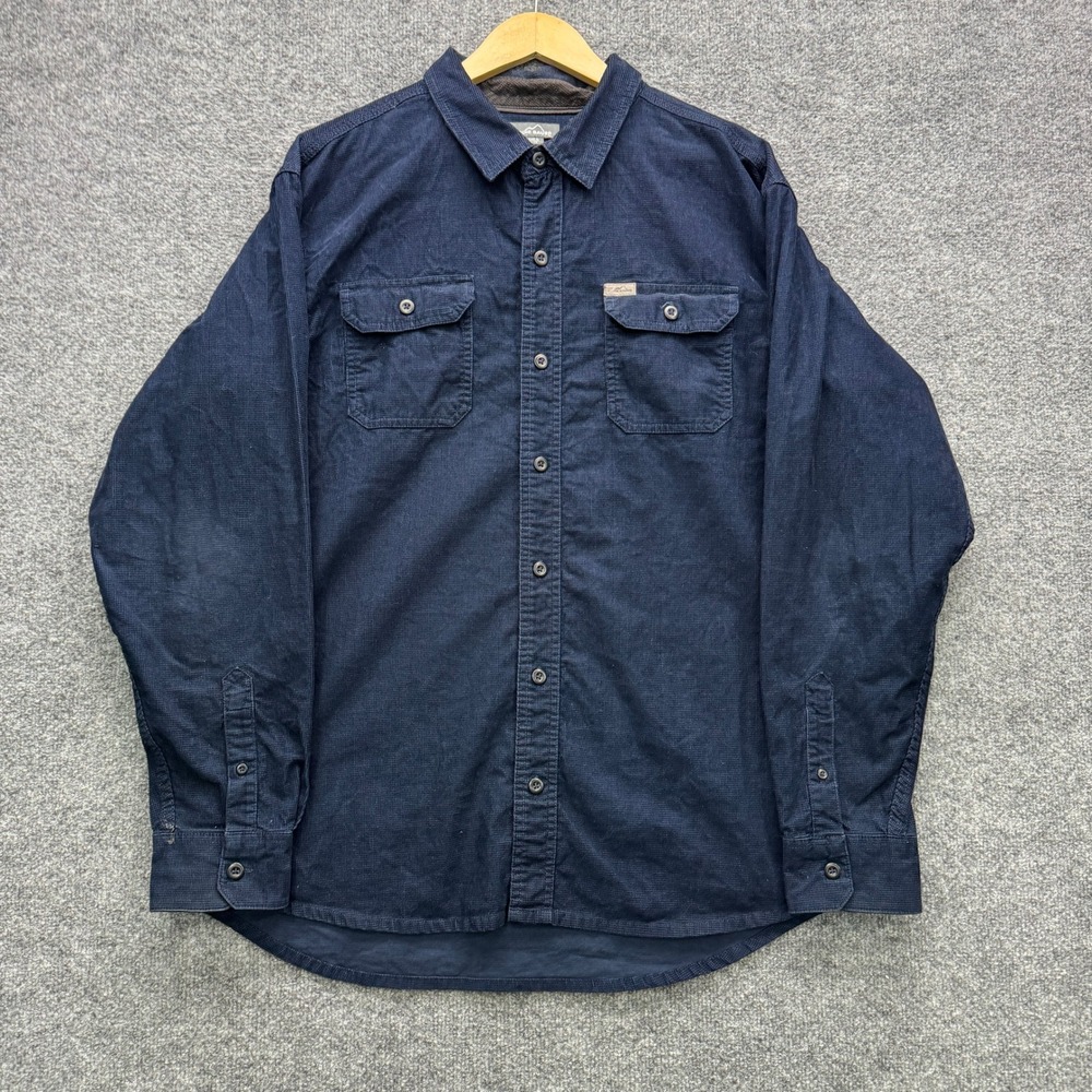 Eddie Bauer Button Shirt Mens XL Navy Blue Long Sleeve Waffle Knit Casual